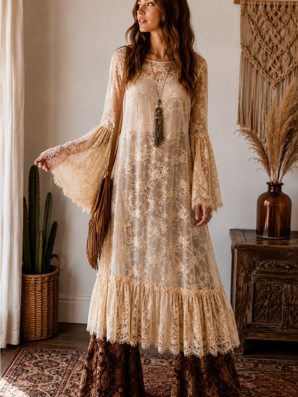 ✨ NWT Jaded Gypsy Garden Tea Lace Dress O/S Ivory Boho Duster Overlay